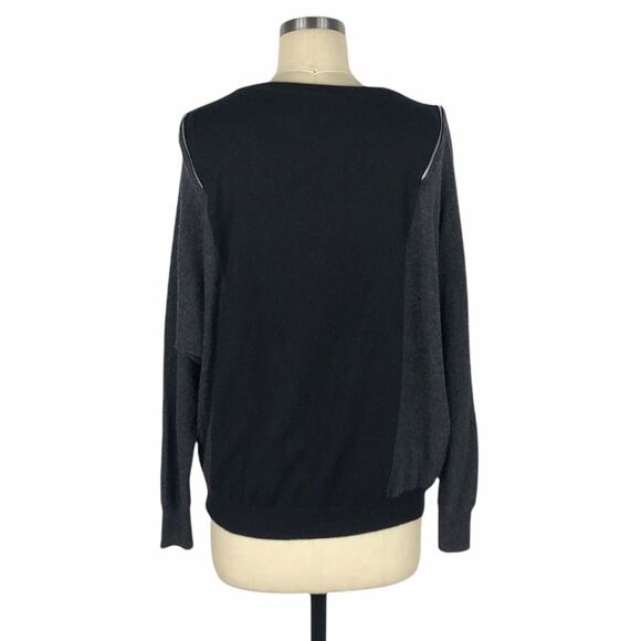 AUTUMN CASHMERE Black Gray Zippered Shoulder Cashmere Pullover Sweater Medium - Picture 5 of 5